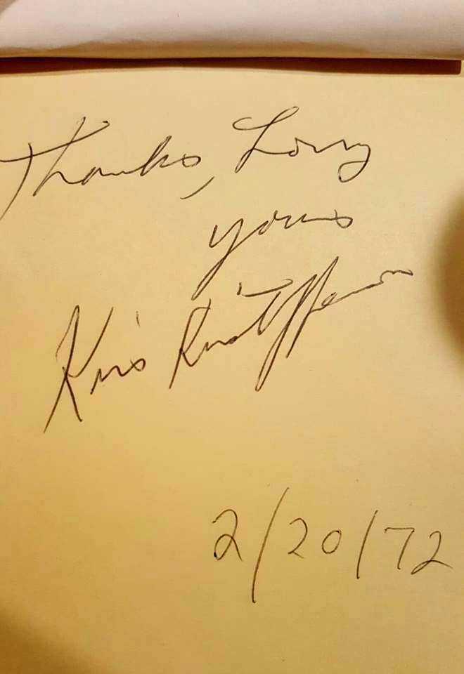 kris Kristofferson 1972 autograph