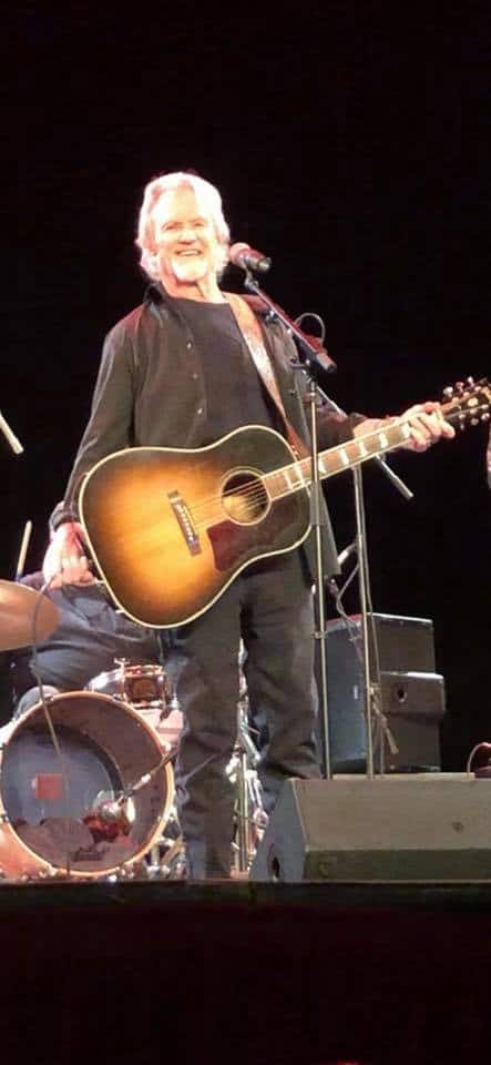 Kris Kristofferson smiling from the stage in Hagerstown 23 April 2019
